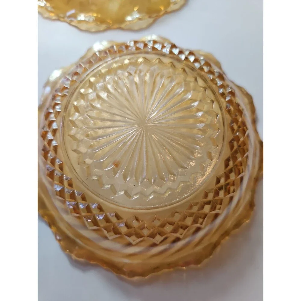 Marigold Depression Carnival Glass Bowls LOT w Ruffled Edge Gold Iridescent
